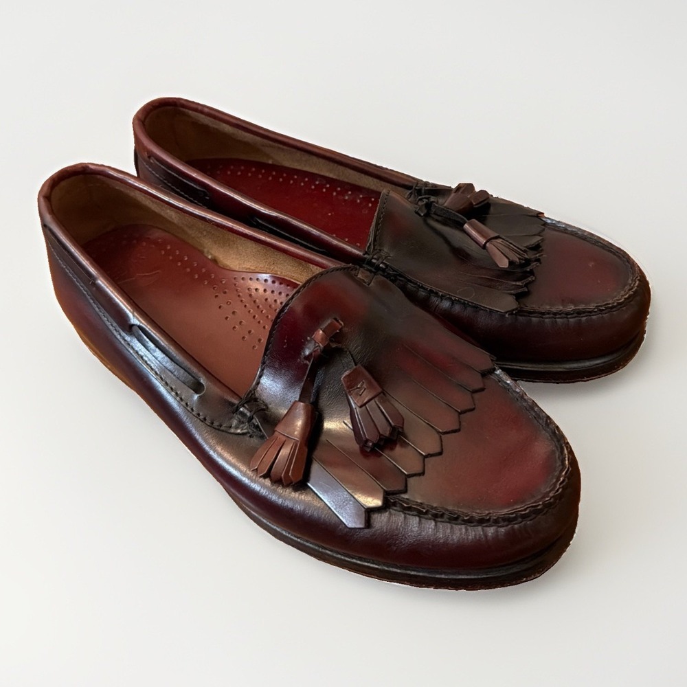 GH Bass Weejuns Tassel Loafers Mens 9.5E CB Burgundy Brown Leather